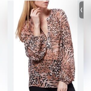 PAIGE - 100% Silk Semi-Sheer Animal Print Blouse - L ($300 RETAIL)